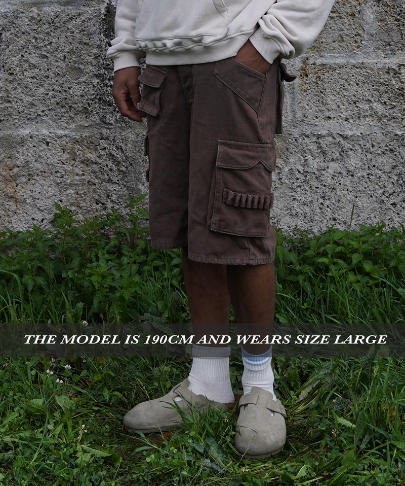 BROWN WASHED CARGO SHORTS - Mosquets