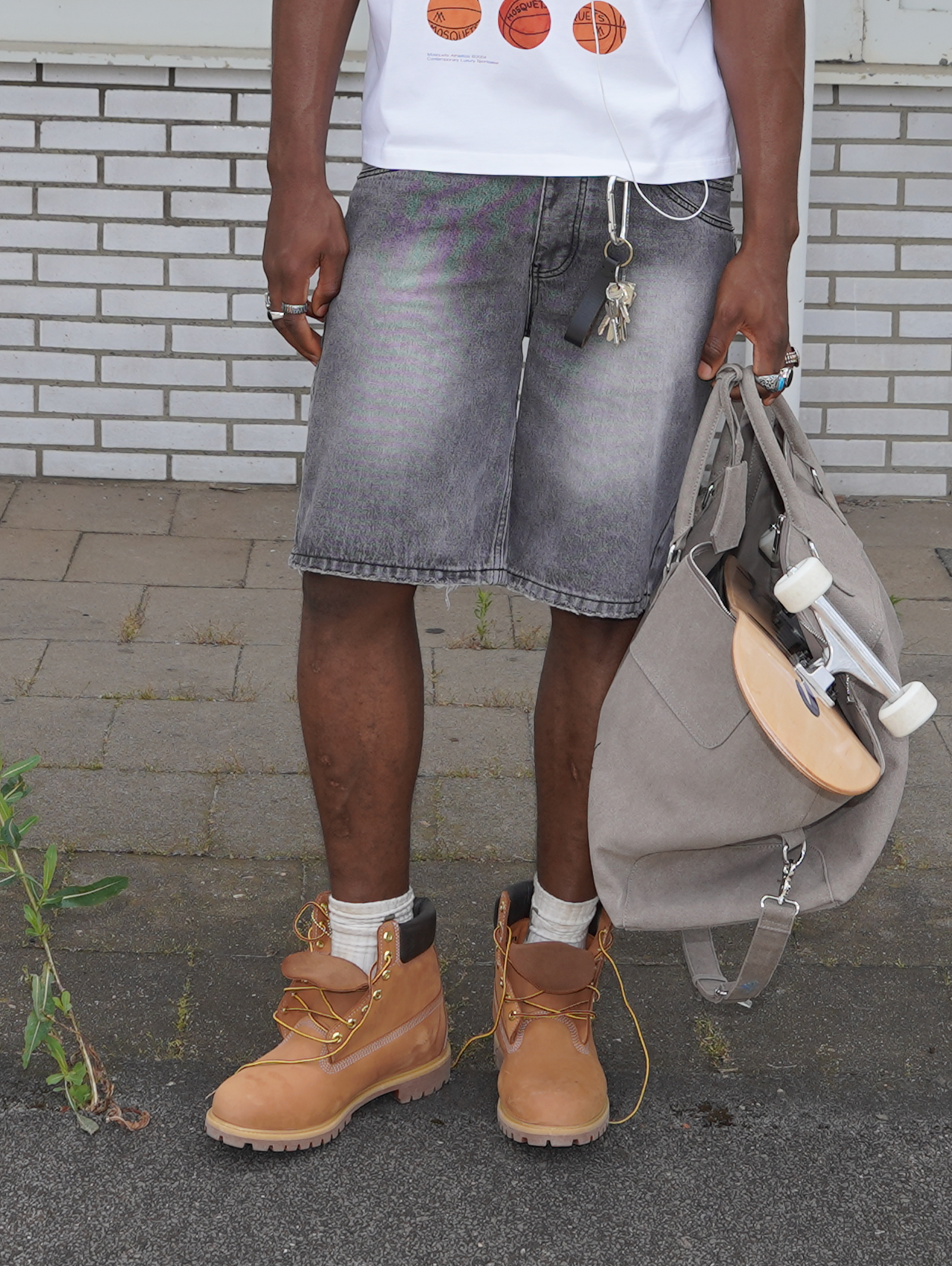 GREY WASHED DENIM JORTS "SUN"