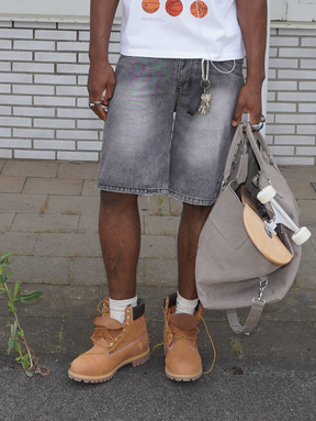 GREY WASHED DENIM JORTS "SUN"