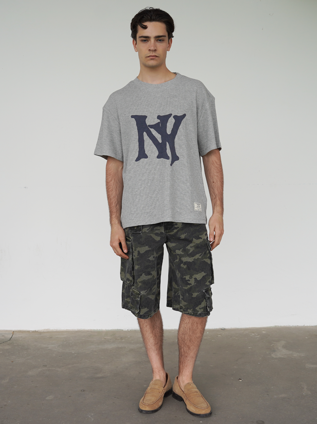 GREY MELANGE WAFFLE T-SHIRT "NY"