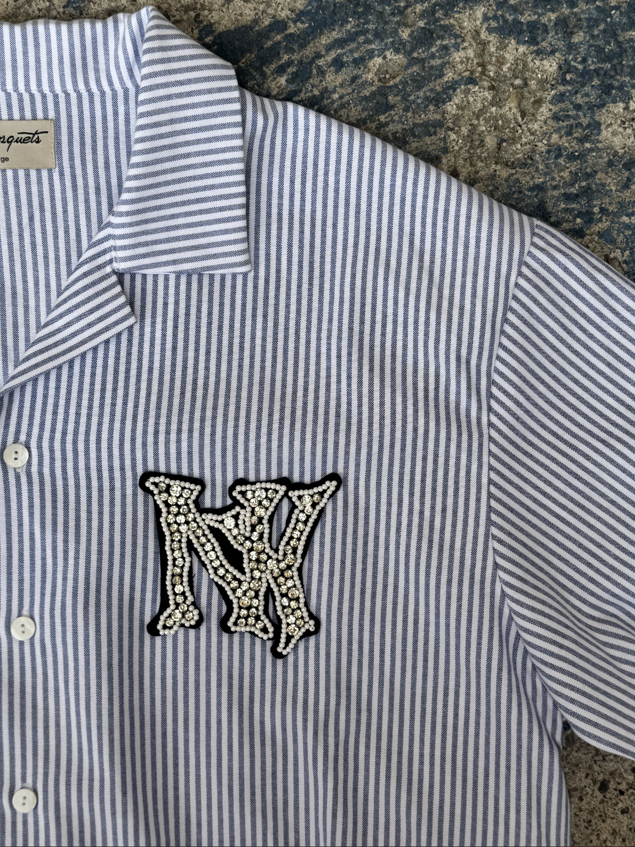 BLUE/ WHITE  SHIRT "NY RHINESTONE"