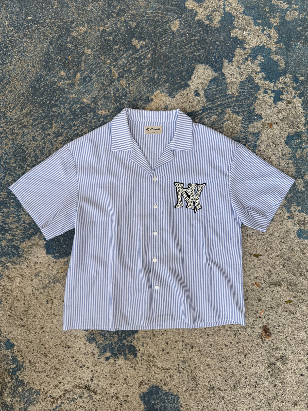 BLUE/ WHITE  SHIRT "NY RHINESTONE"