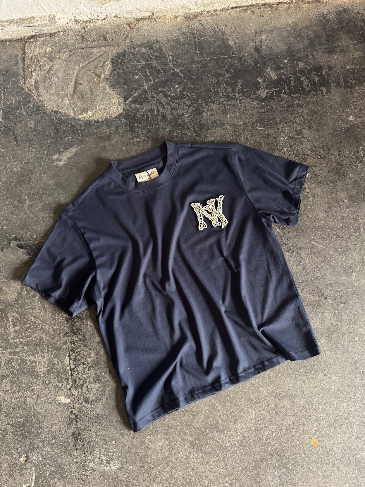 BLUE T-SHIRT "RHINESTONE NY"