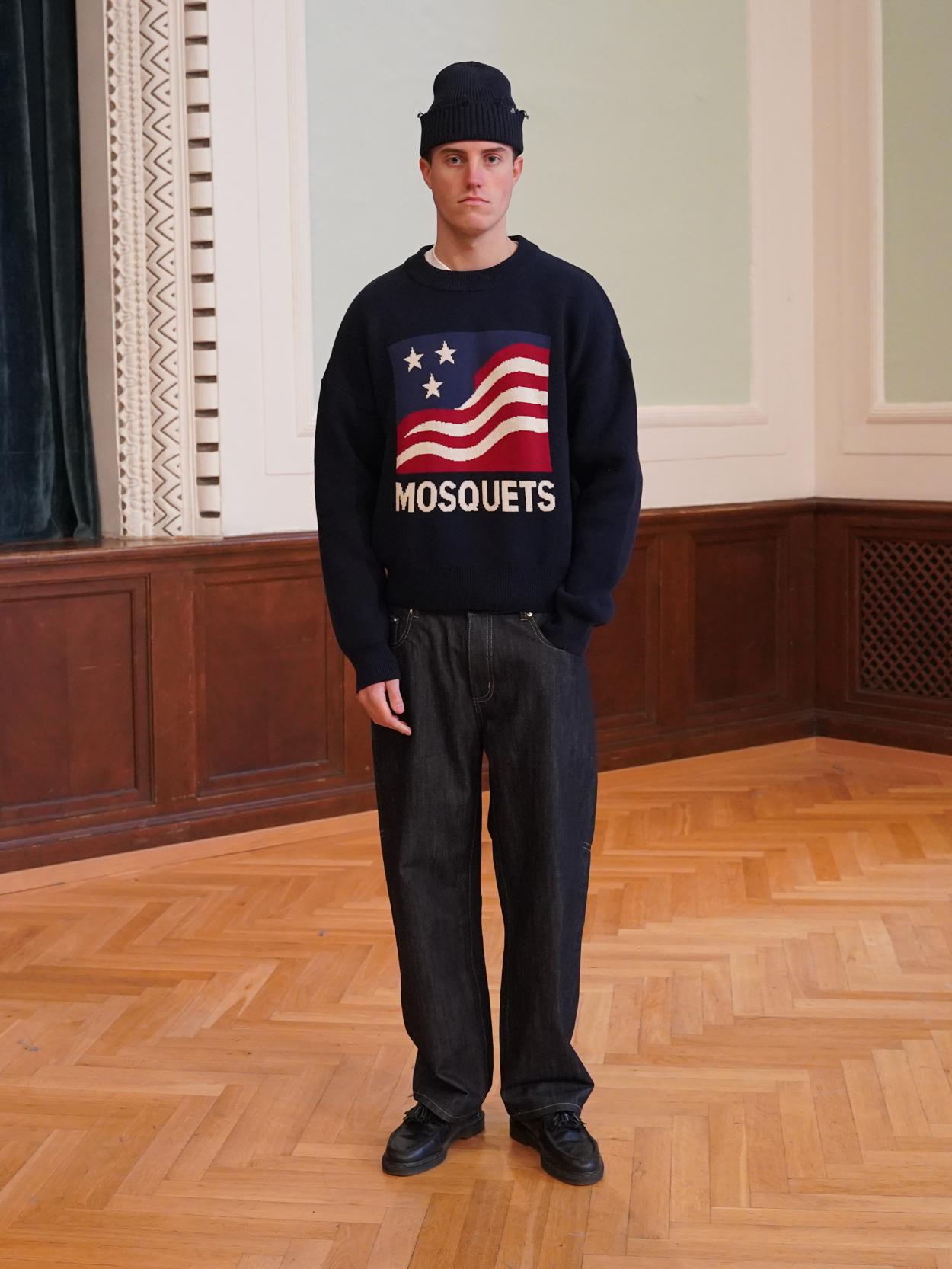 DARK BLUE KNIT SWEATER "AMERICANA" - Mosquets