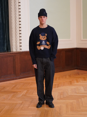 DARK BLUE KNIT SWEATER "TEDDY BASEBALL" - Mosquets