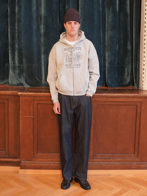 GREY MELANGE ZIP HOODED "NEW YORK SEAL" - Mosquets