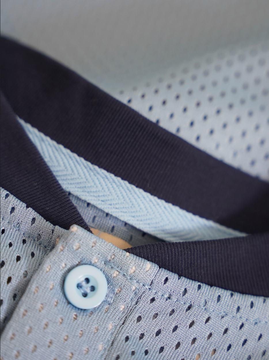 LIGHT BLUE MESH HENLEY 