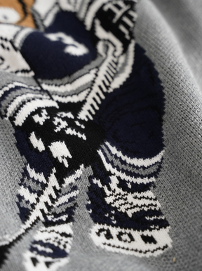 GREY MELANGE KNIT SWEATER "ICE HOCKEY"