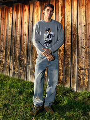 GREY MELANGE KNIT SWEATER "ICE HOCKEY"