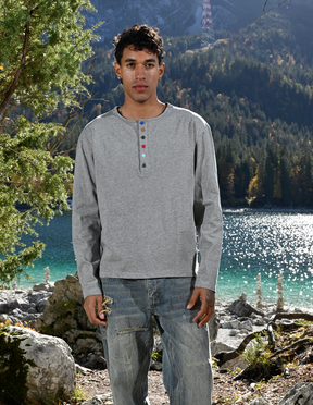 GREY MEL. HENLEY LONGSLEEVE  "COLORFUL"