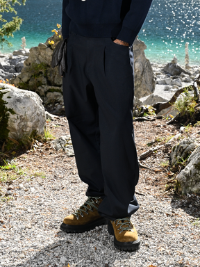 BLUE PLEATED WORKER PANTS "CHECK"