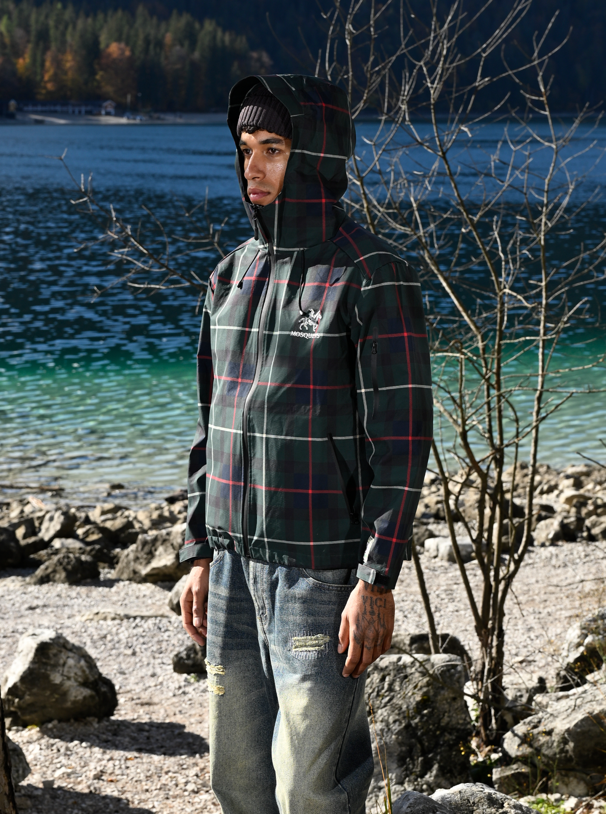 GREEN TARTAN RAIN SHELL JACKET 
