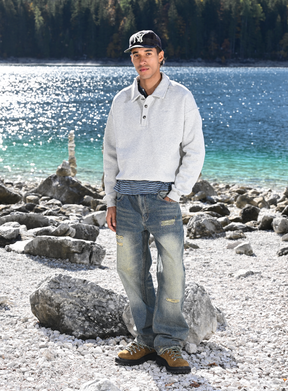 GREY MELANGE POLO SWEATSHIRT "BUTTONS"