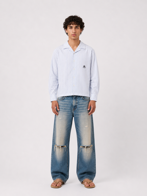 BLUE SEERSUCKER RESORT SHIRT "M" - Mosquets