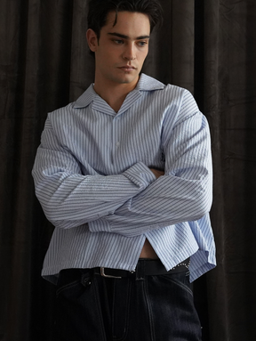 BLUE SEERSUCKER RESORT SHIRT "M"