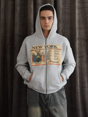 GREY MELANGE  ZIP HOODED "DRIVER LICENSE"