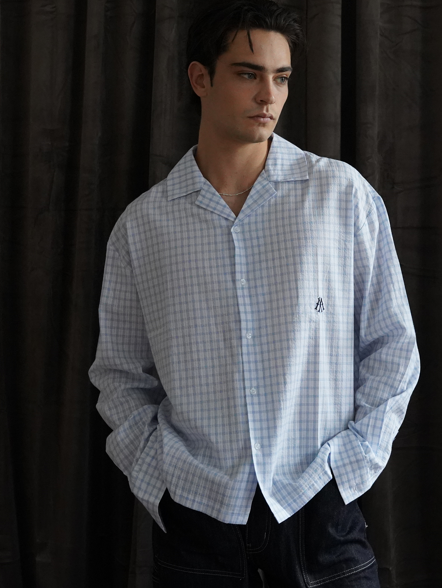 CHECK SEERSUCKER SHIRT "M"