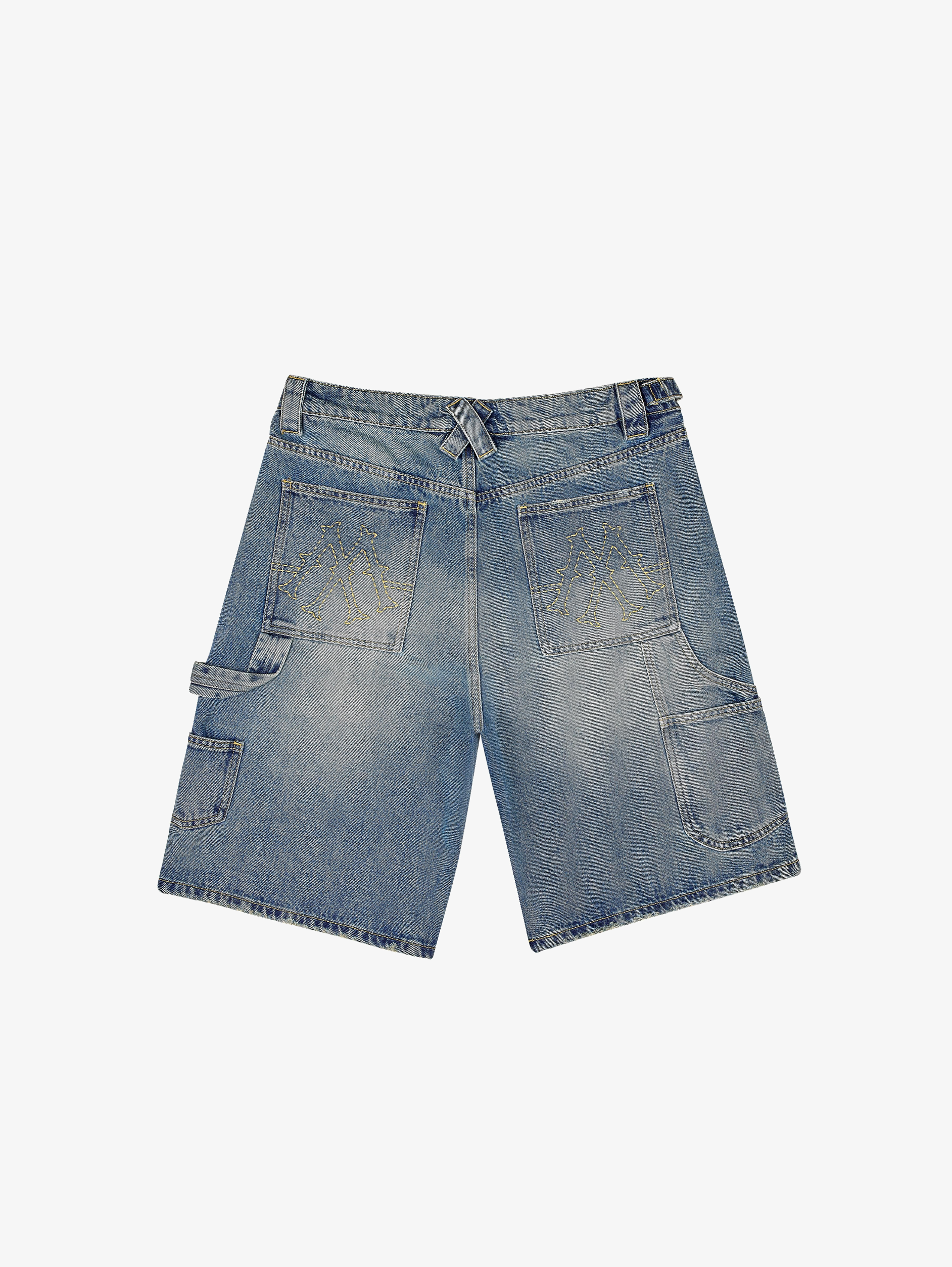 MID BLUE WASHED DENIM JORTS 