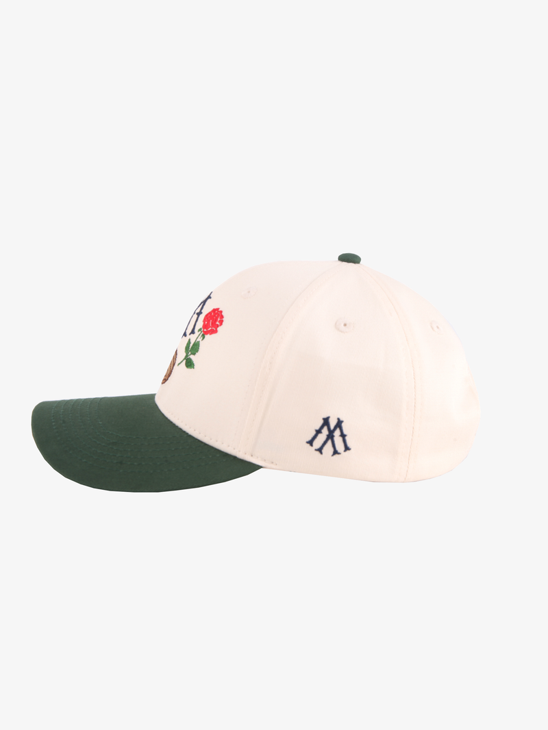 CREAM CONTRAST GREEN BASEBALL CAP "SOCCER & ROSE"