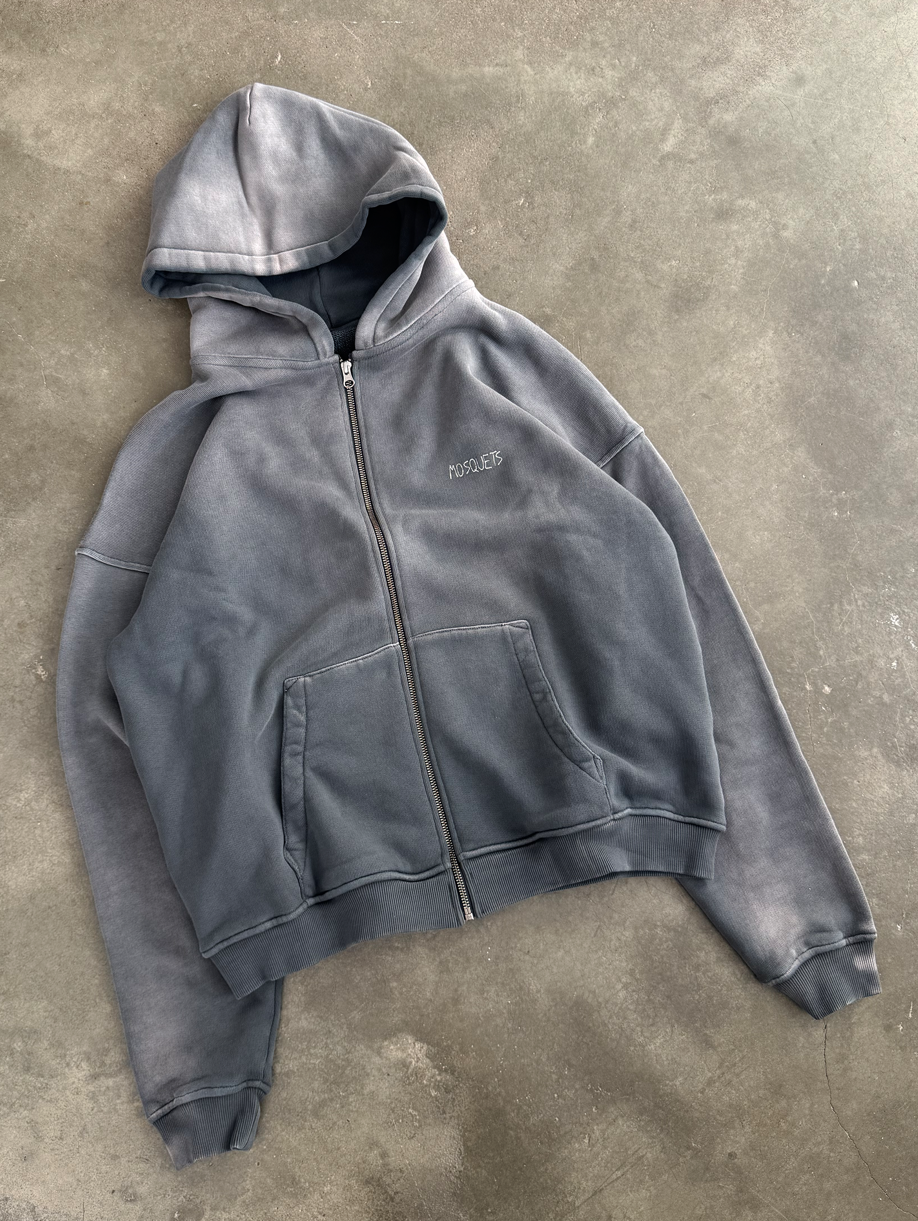 STONE GREY SUNFADED ZIP HOODED 