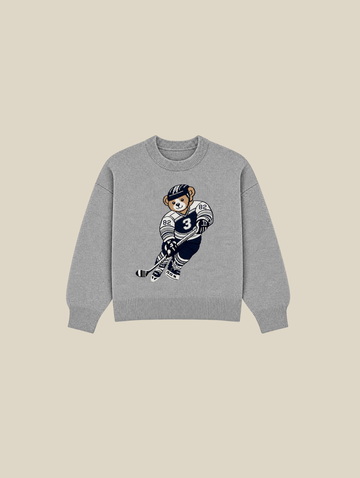 GREY MELANGE KNIT SWEATER "ICE HOCKEY" - Mosquets
