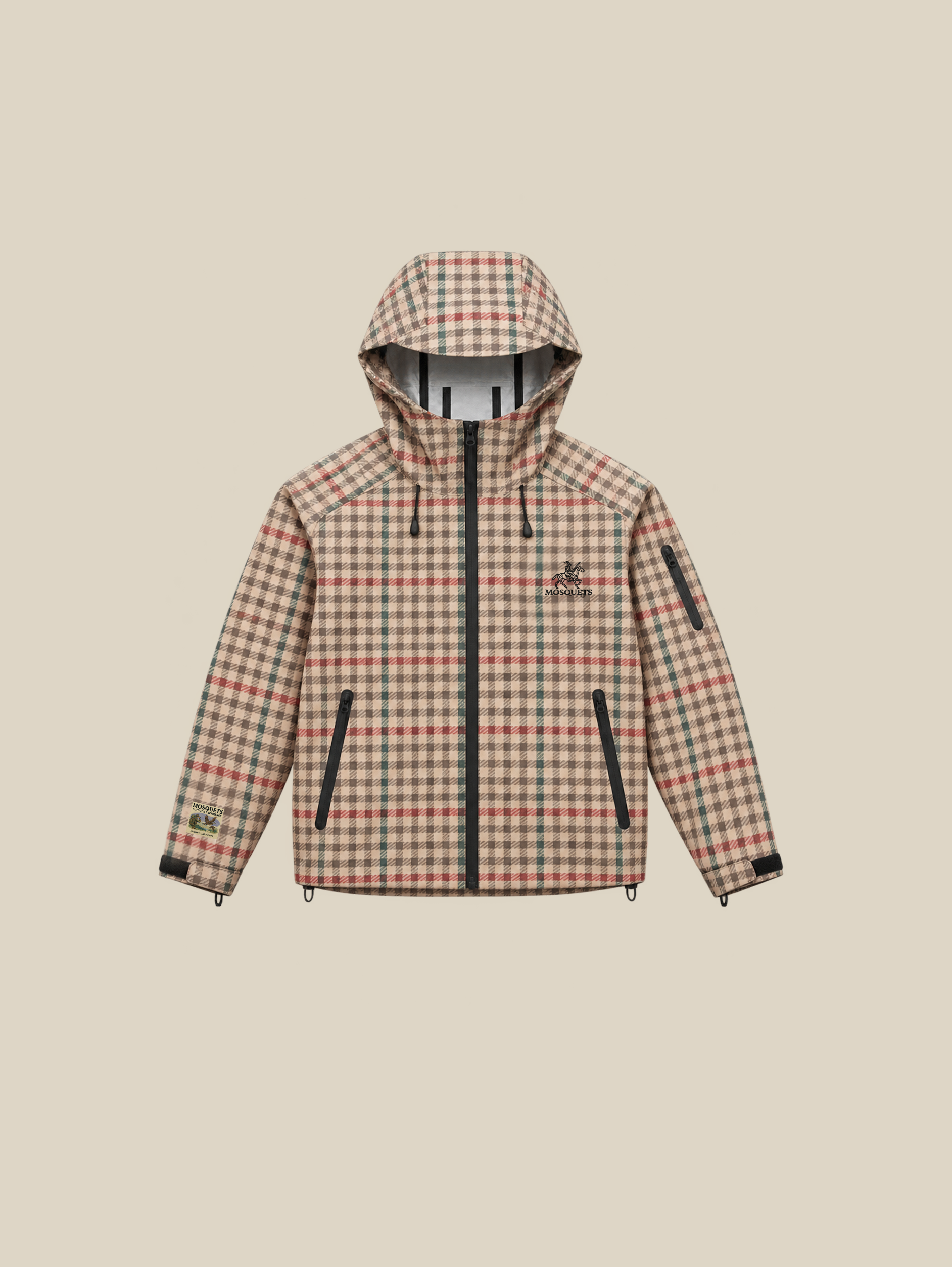 BEIGE TARTAN CHECK  RAIN SHELL JACKET 