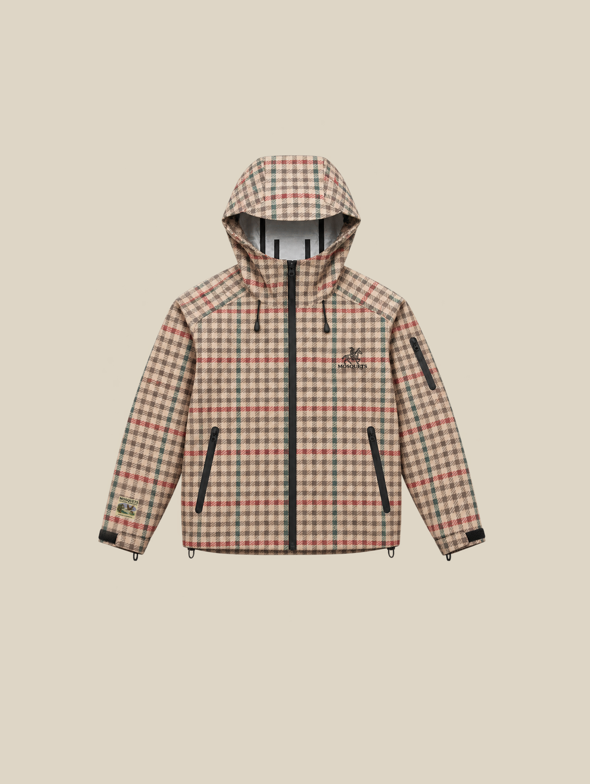BEIGE TARTAN CHECK  RAIN SHELL JACKET "MOSQUETS" - Mosquets