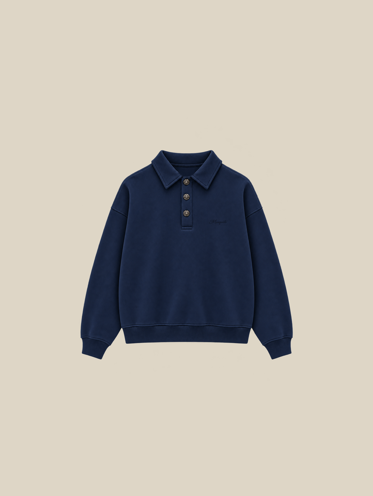 DARK BLUE POLO SWEATSHIRT "BUTTONS" - Mosquets