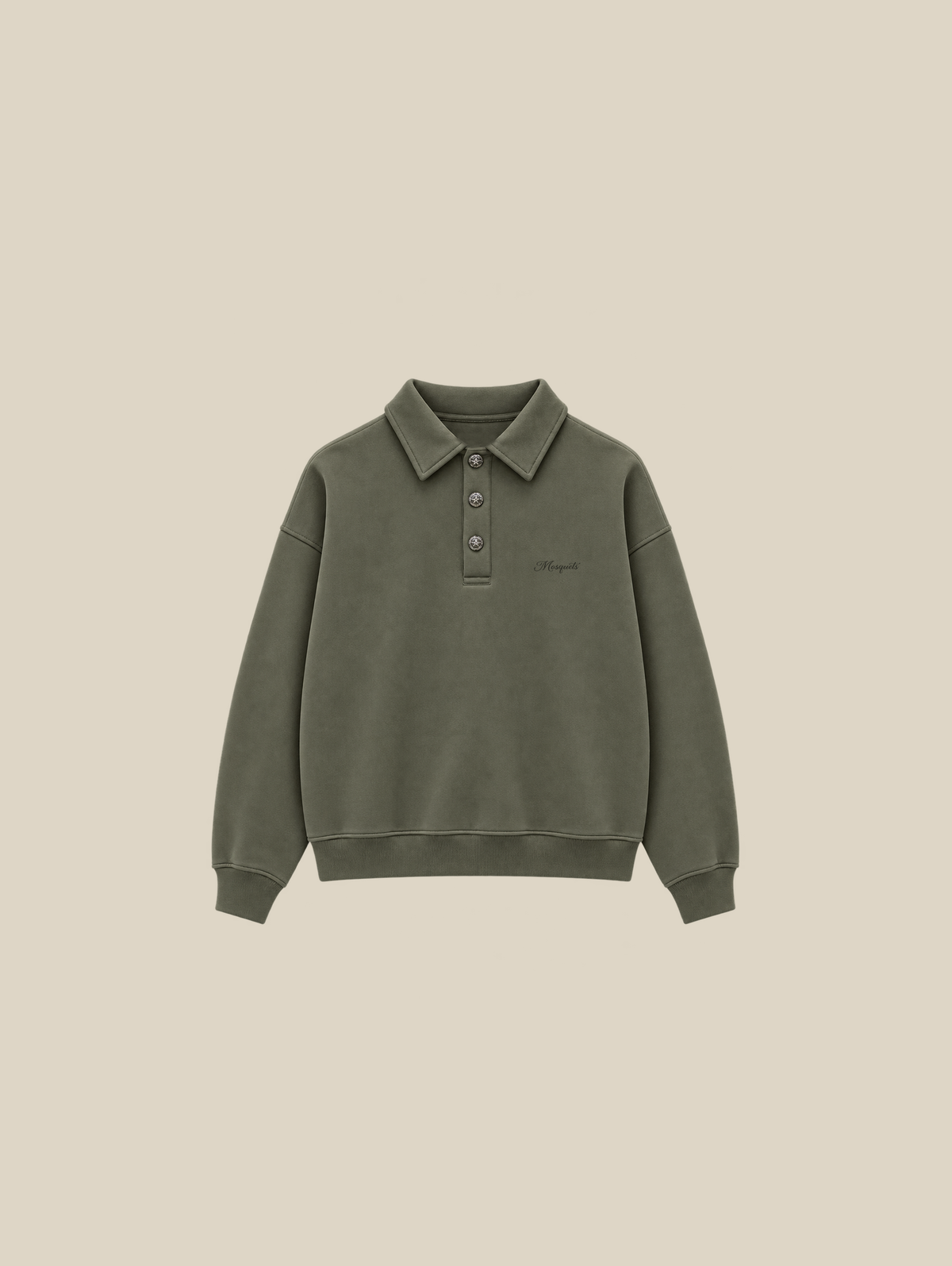 OLIVE POLO SWEATSHIRT "BUTTONS" - Mosquets