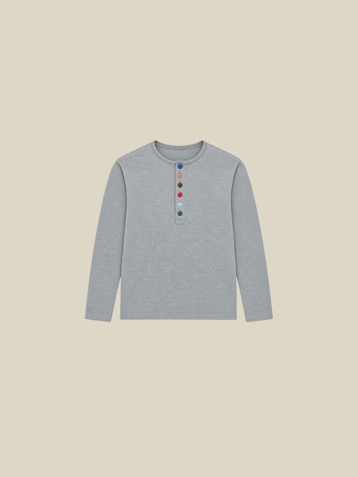 GREY MEL. HENLEY LONGSLEEVE  "COLORFUL" - Mosquets