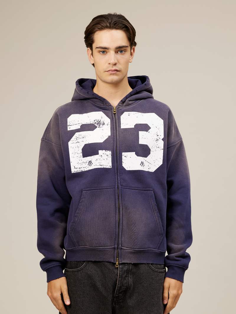 DARK BLUE SUNFADED ZIP  HOODED "23"