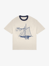 CREAM BLUE CONTRAST COLLAR T-SHIRT "YACHT"