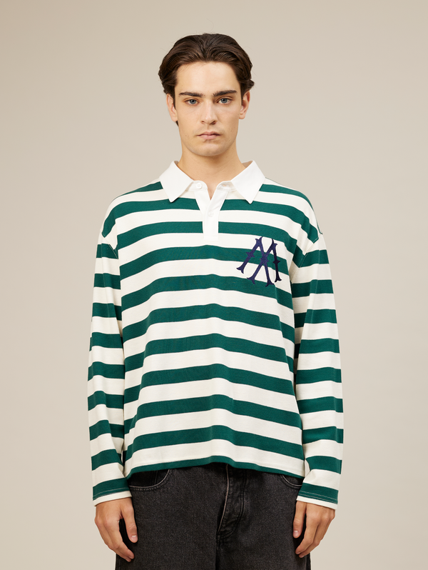 GREEN WHITE RUGBY POLO SHIRT "M"