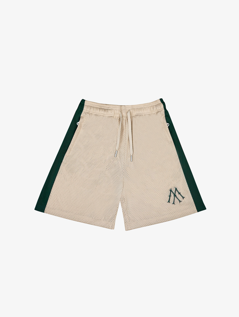 CREAM MESH SHORTS STRIPE "DARK GREEN"