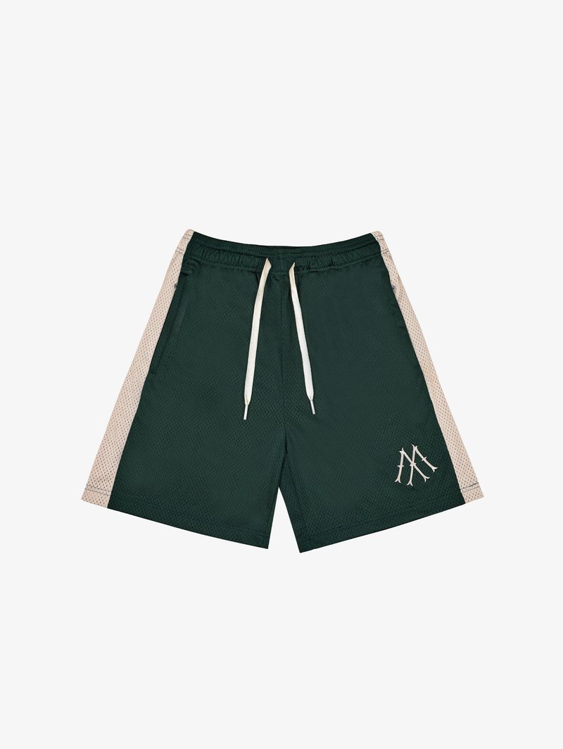 DARK GREEN MESH SHORTS STRIPE "CREAM"