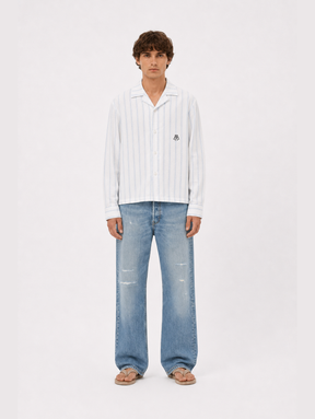 BLUE WHITE PINSTRIPE SHIRT "M" - Mosquets