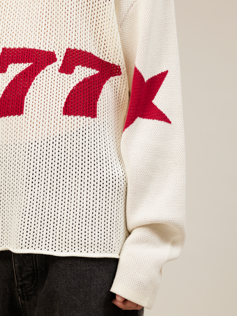 CREAM WHITE KNIT FOOTBALL SHIRT "777"