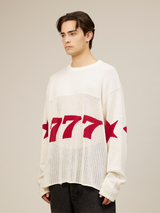 CREAM WHITE KNIT FOOTBALL SHIRT "777"