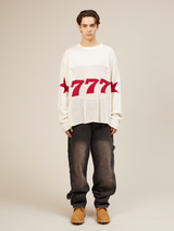 CREAM WHITE KNIT FOOTBALL SHIRT "777"