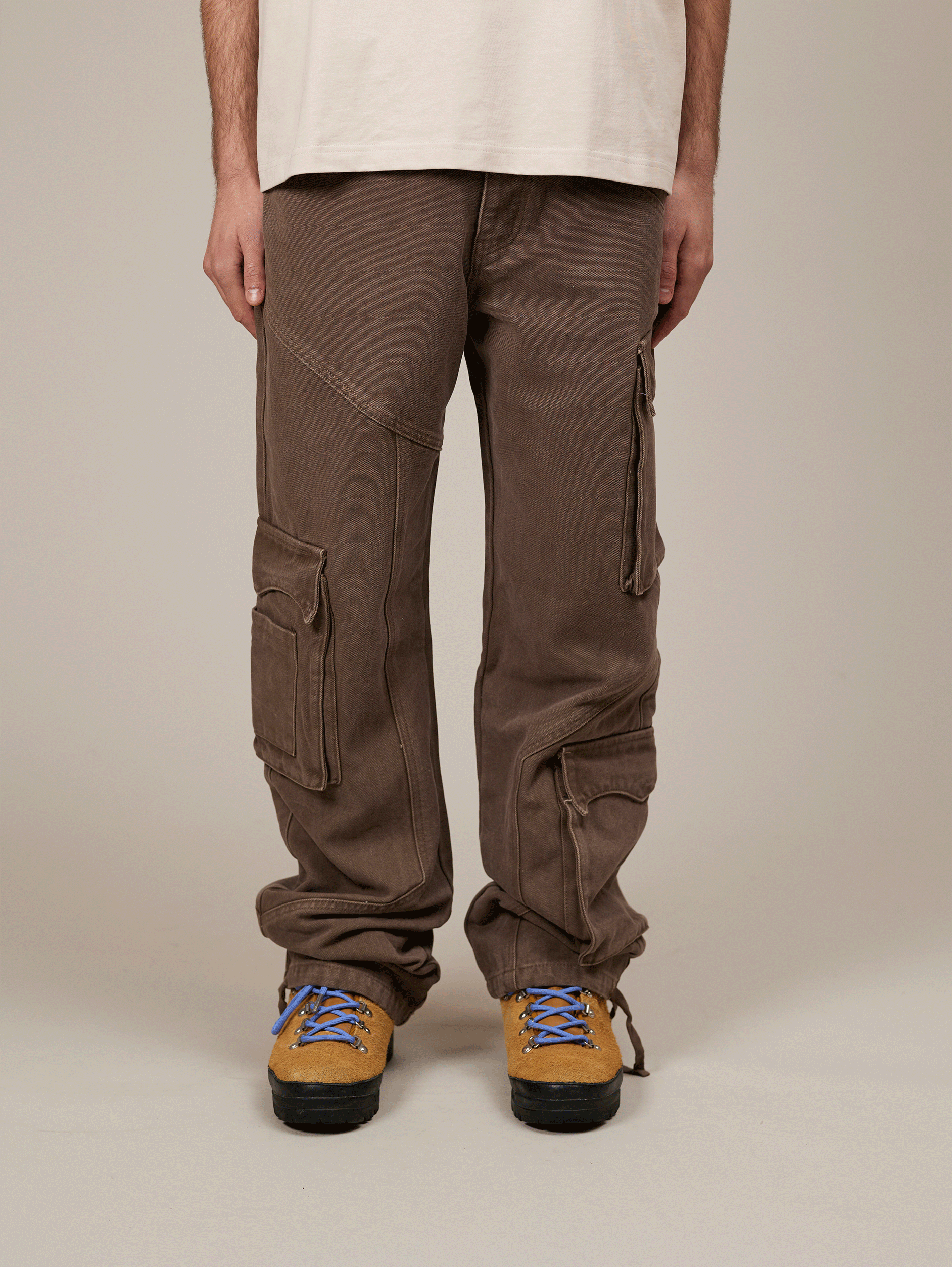 BROWN WASHED DECONSTRUCTED CARGO PANTS - Mosquets