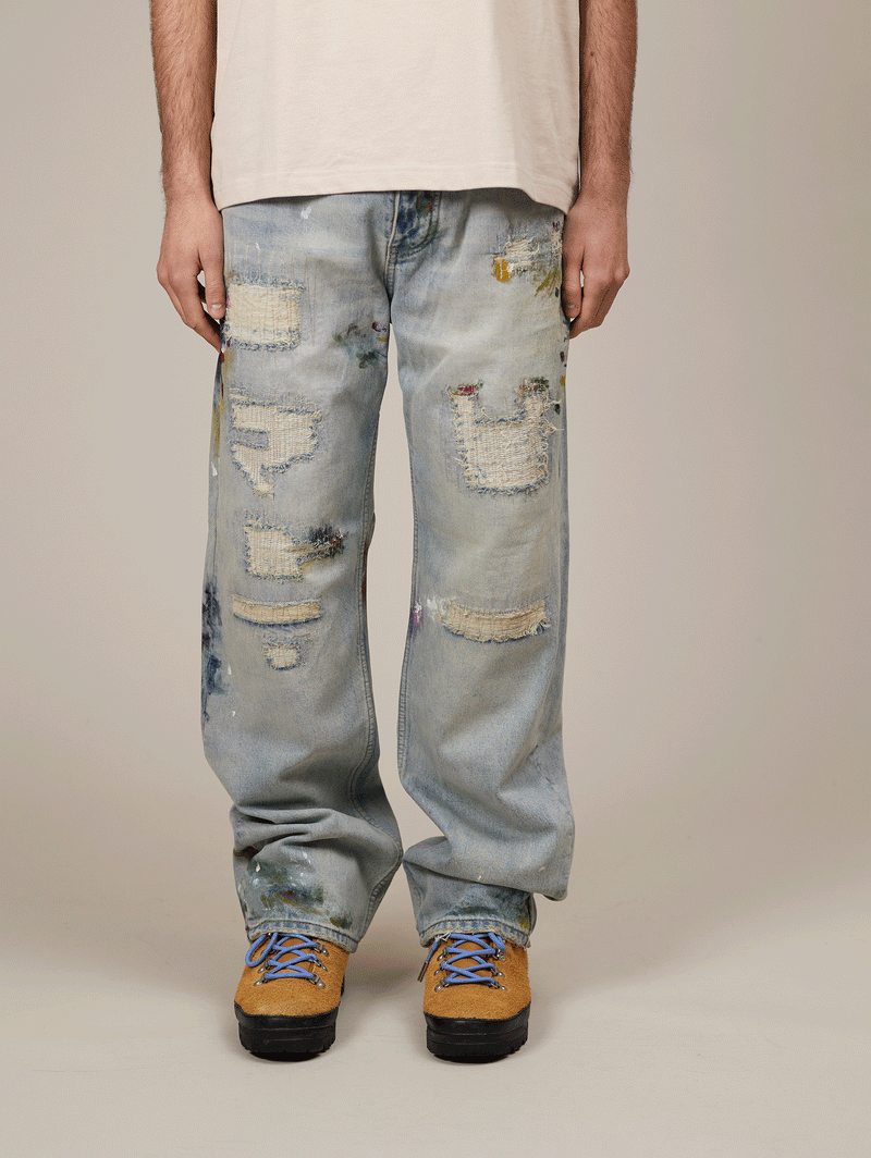 DISTRESSED DENIM LIGHT BLUE "PAINTING"