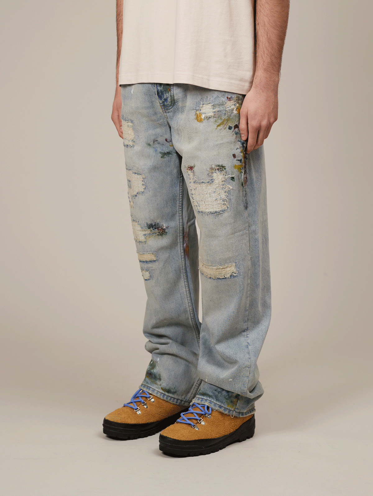 DISTRESSED DENIM LIGHT BLUE "PAINTING"