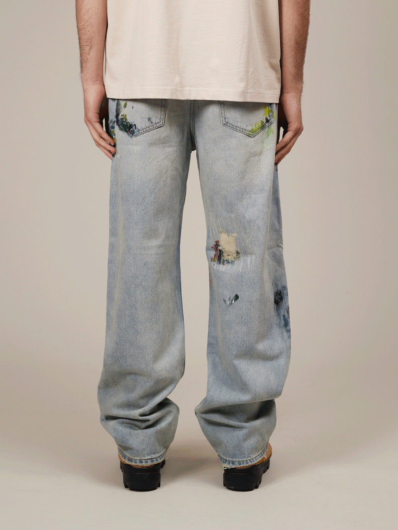 DISTRESSED DENIM LIGHT BLUE "PAINTING"