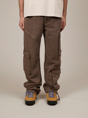 BROWN WASHED DECONSTRUCTED CARGO PANTS - Mosquets