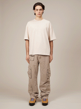 LIGHT BEIGE WASHED DOUBLE POCKETS CARGO PANTS