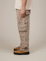 LIGHT BEIGE WASHED DOUBLE POCKETS CARGO PANTS