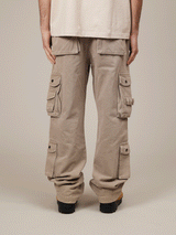 LIGHT BEIGE WASHED DOUBLE POCKETS CARGO PANTS