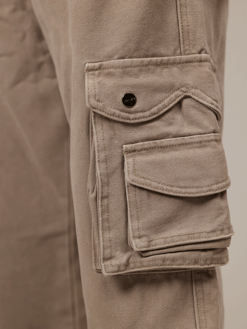 LIGHT BEIGE WASHED DOUBLE POCKETS CARGO PANTS