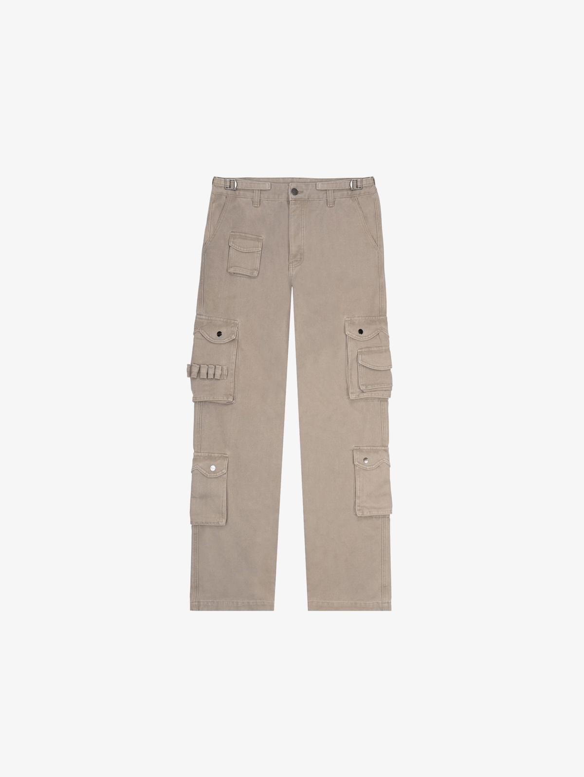 LIGHT BEIGE WASHED DOUBLE POCKETS CARGO PANTS