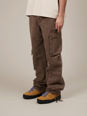 BROWN WASHED DECONSTRUCTED CARGO PANTS - Mosquets